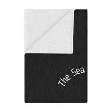 Load image into Gallery viewer, Baby Sea Turtle. The Sea is Calling. White on black. Minky Blanket