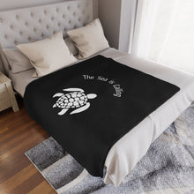 Load image into Gallery viewer, Baby Sea Turtle. The Sea is Calling. White on black. Minky Blanket