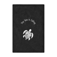 Load image into Gallery viewer, Baby Sea Turtle. The Sea is Calling. White on black. Minky Blanket