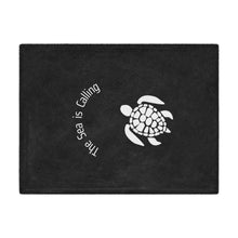 Load image into Gallery viewer, Baby Sea Turtle. The Sea is Calling. White on black. Minky Blanket