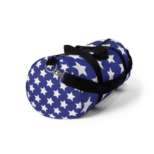 Load image into Gallery viewer, "White Stars, Blue Field. Patriotic." Duffel Bag