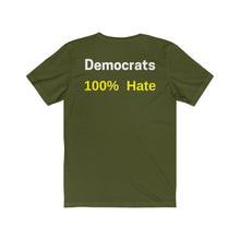 Load image into Gallery viewer, "Democrats 100% Hate." Unisex Jersey Short Sleeve Tee