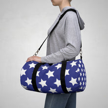 Load image into Gallery viewer, "White Stars, Blue Field. Patriotic." Duffel Bag