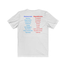 Load image into Gallery viewer, "Democrats Vs. Republicans. the Choice is Clear." Unisex Jersey Short Sleeve Tee