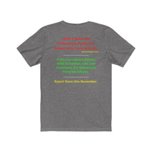 Load image into Gallery viewer, Ronald Reagan Quote. "The Democratic Party Left me." Unisex Jersey Short Sleeve Tee