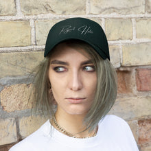 Load image into Gallery viewer, Reject Hate. Silver / Grey Embroidery. Unisex Twill Hat