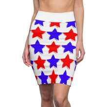 Load image into Gallery viewer, "Red and Blue Stars." Women's Pencil Skirt