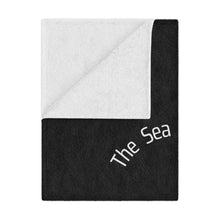 Load image into Gallery viewer, Baby Sea Turtle. The Sea is Calling. White on black. Minky Blanket
