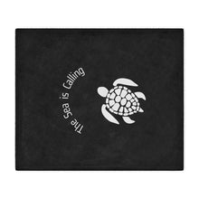 Load image into Gallery viewer, Baby Sea Turtle. The Sea is Calling. White on black. Minky Blanket
