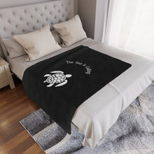 Load image into Gallery viewer, Baby Sea Turtle. The Sea is Calling. White on black. Minky Blanket
