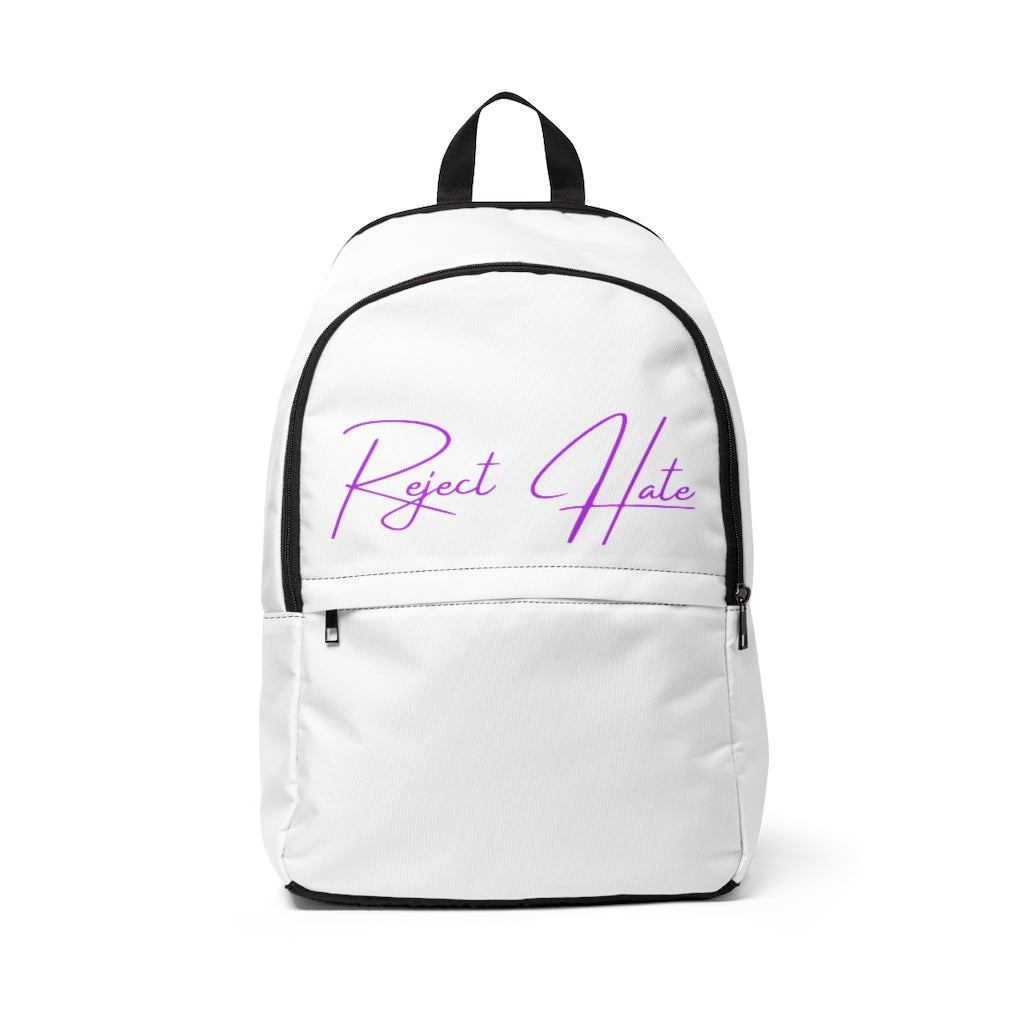 Reject Hate. Purple.  Unisex Fabric Backpack