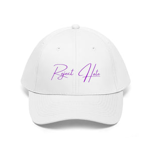 Reject Hate. Purple. Unisex Twill Hat