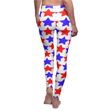 Load image into Gallery viewer, &quot;Red and Blue Stars&quot;  Women&#39;s Cut &amp; Sew Casual Leggings
