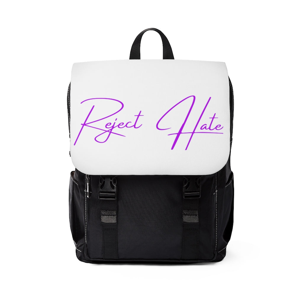 Reject Hate. Purple.  Unisex Casual Shoulder Backpack