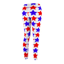 Load image into Gallery viewer, &quot;Red and Blue Stars&quot;  Women&#39;s Cut &amp; Sew Casual Leggings
