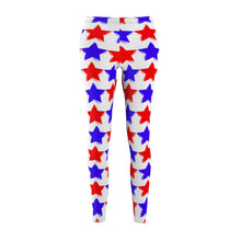 Load image into Gallery viewer, &quot;Red and Blue Stars&quot;  Women&#39;s Cut &amp; Sew Casual Leggings
