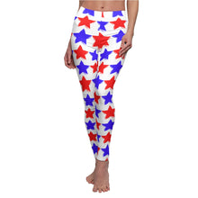 Load image into Gallery viewer, &quot;Red and Blue Stars&quot;  Women&#39;s Cut &amp; Sew Casual Leggings
