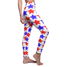 Load image into Gallery viewer, &quot;Red and Blue Stars&quot;  Women&#39;s Cut &amp; Sew Casual Leggings
